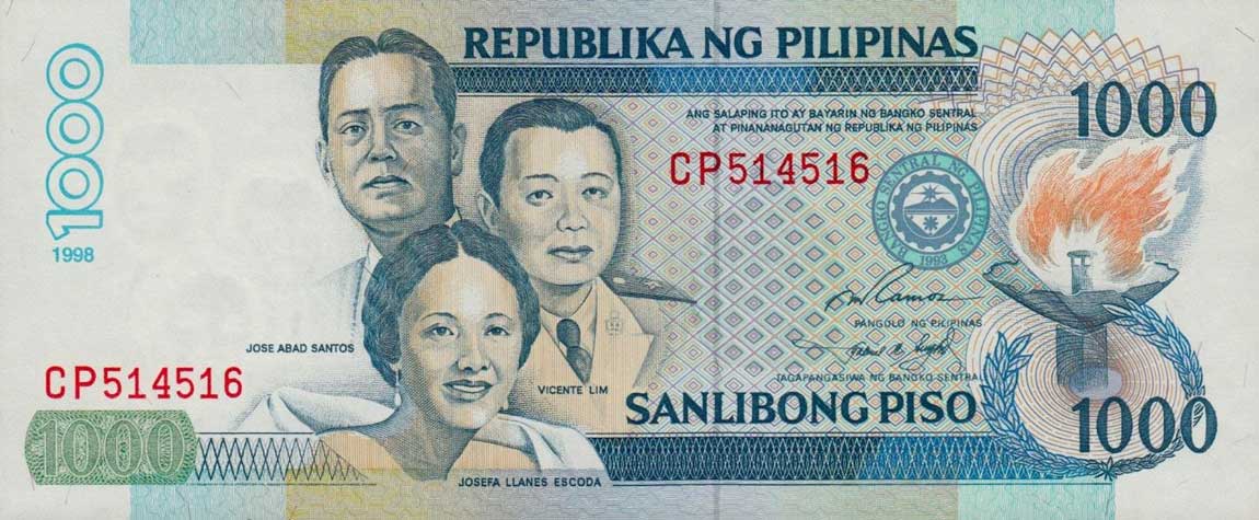 Front of Philippines p186b: 1000 Piso from 1998