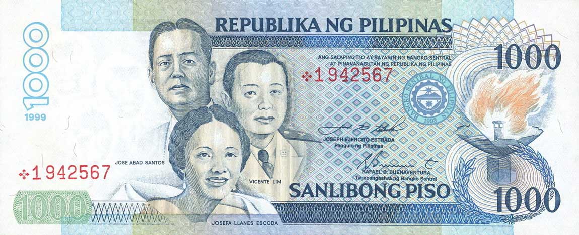 Front of Philippines p186r: 1000 Piso from 1998