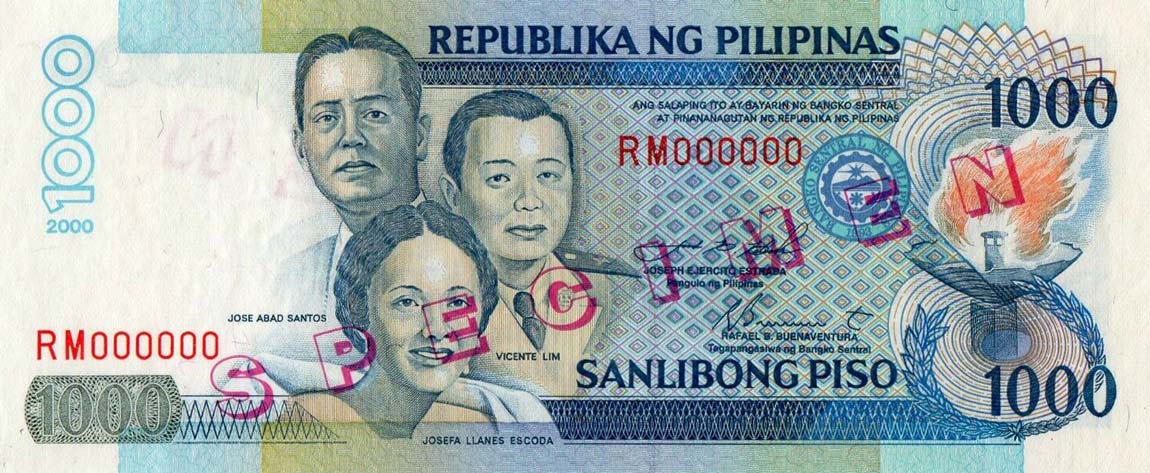 Front of Philippines p186s2: 1000 Piso from 1999