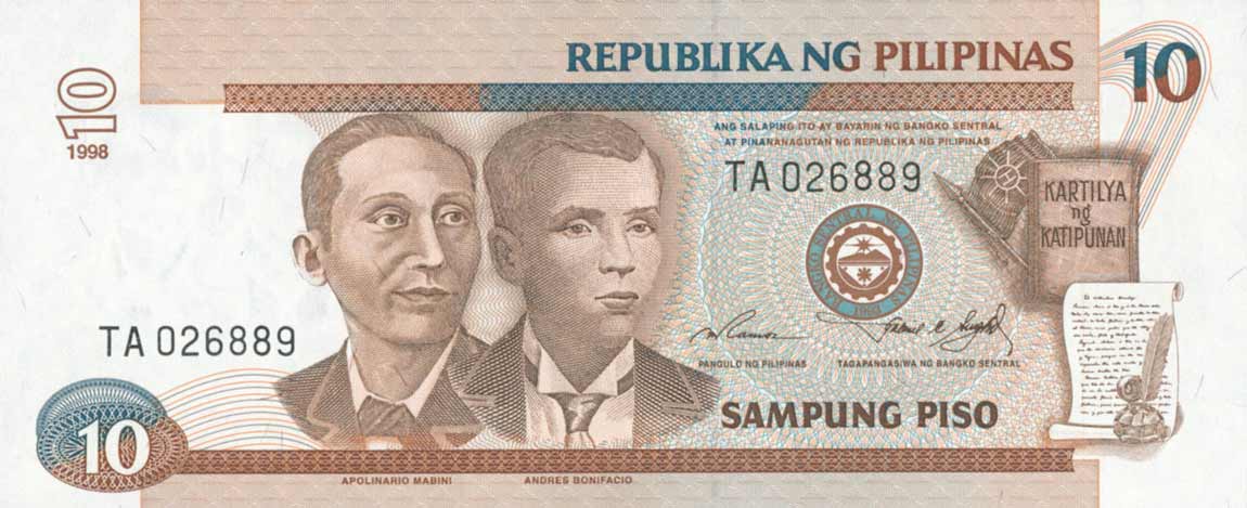 Front of Philippines p187c: 10 Piso from 1998