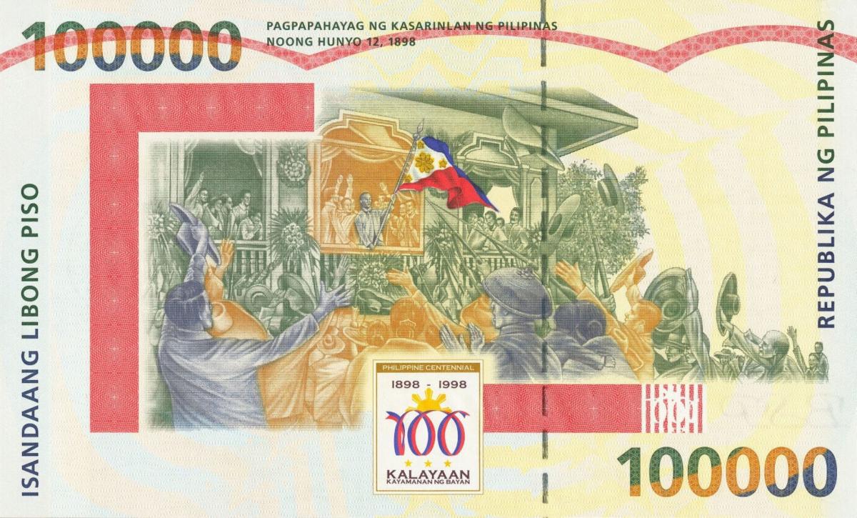 Back of Philippines p190a: 100000 Piso from 1998