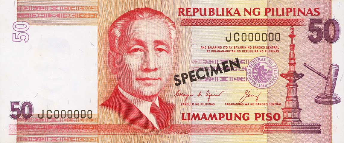 Front of Philippines p191s: 50 Piso from 1999