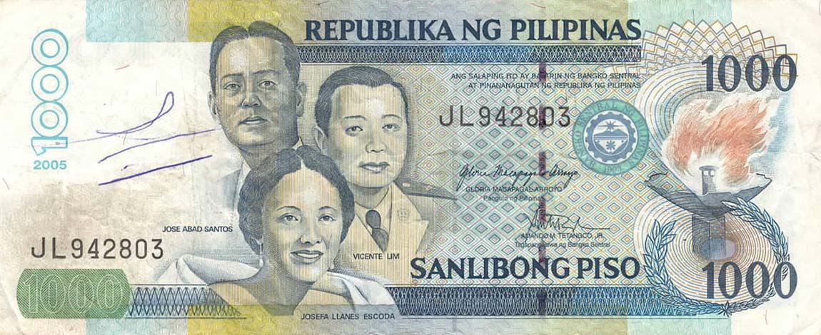 Front of Philippines p197b: 1000 Piso from 2005