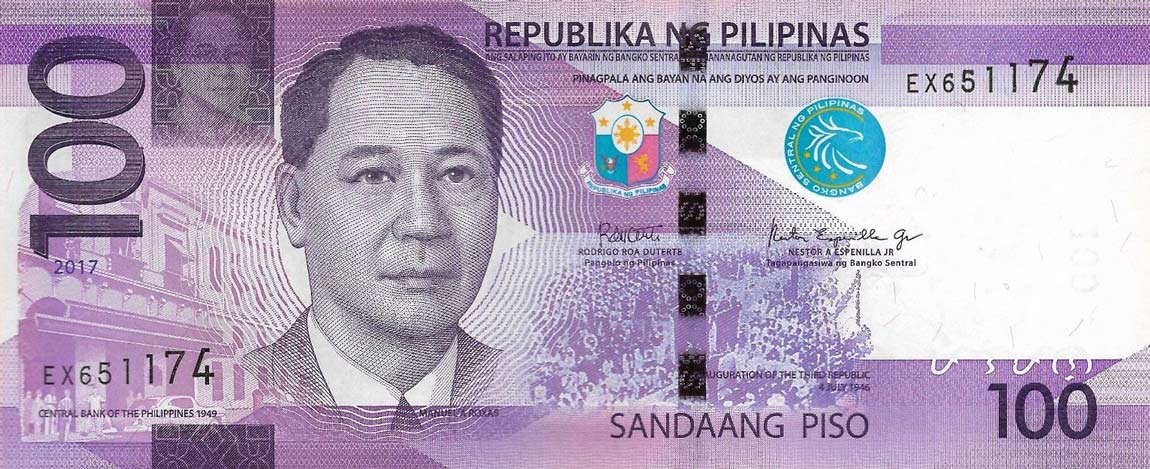 Front of Philippines p222c: 100 Pesos from 2017