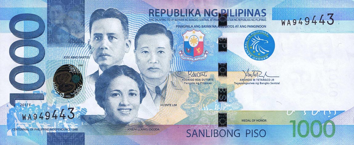 Front of Philippines p211d: 1000 Pesos from 2017