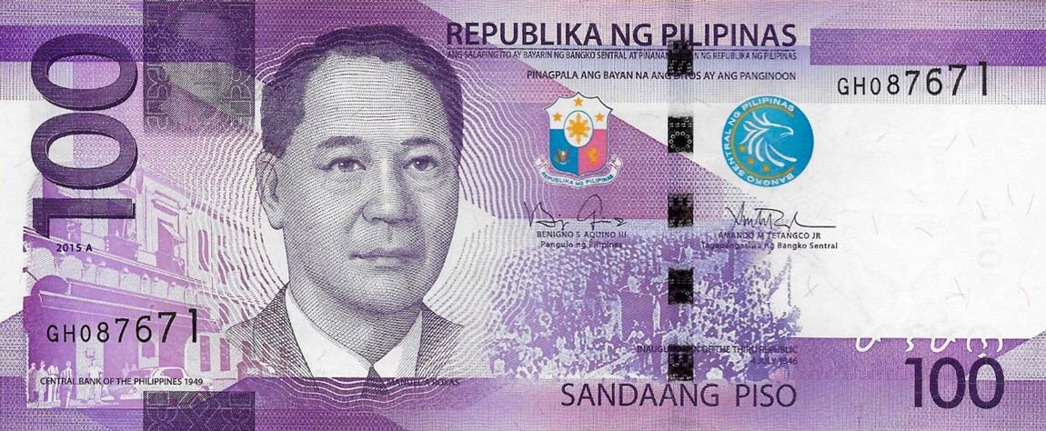 Front of Philippines p222a: 100 Piso from 2015