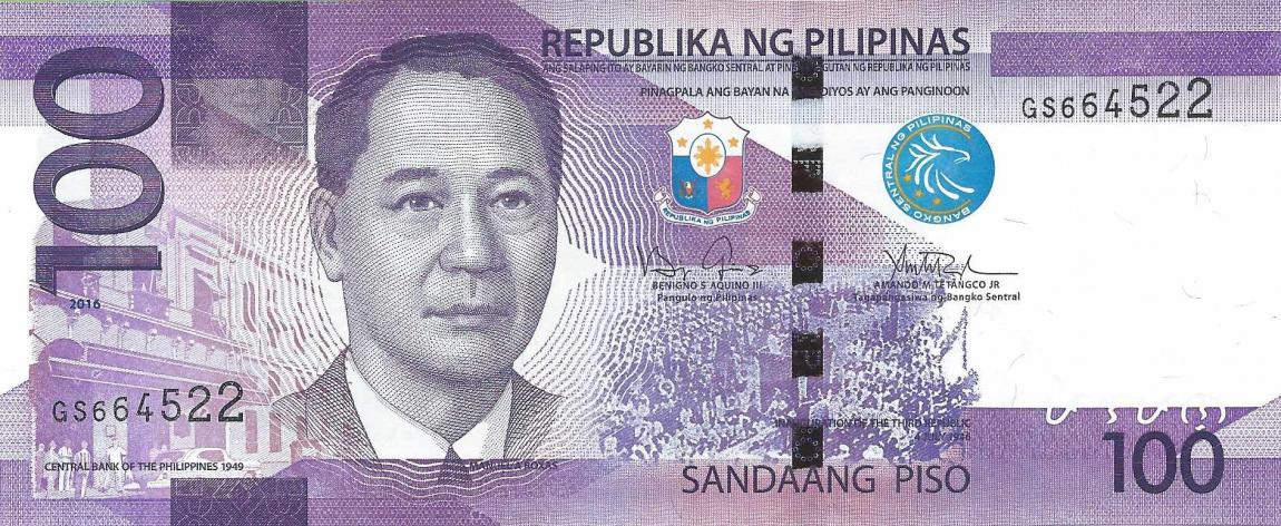 Front of Philippines p222b: 100 Piso from 2016