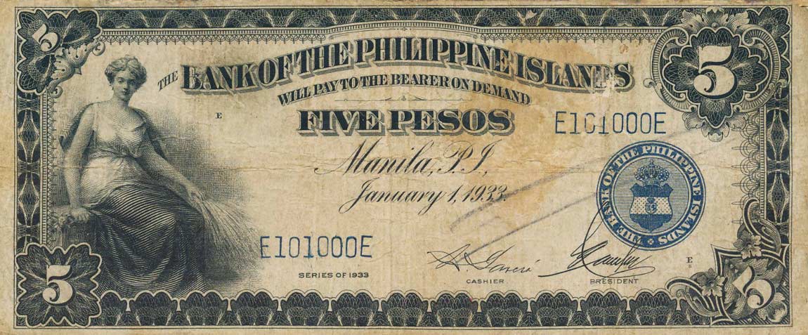 Front of Philippines p22a: 5 Pesos from 1933