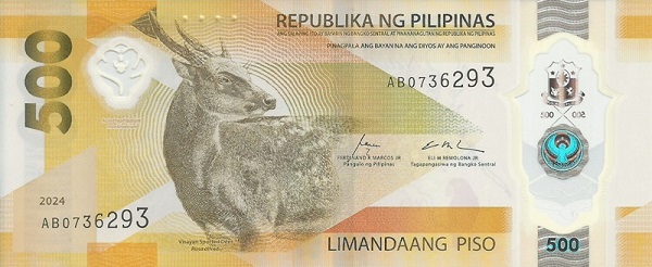 Front of Philippines p240: 500 Pesos from 2024