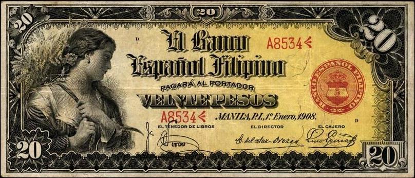 Front of Philippines p3b: 20 Pesos from 1908