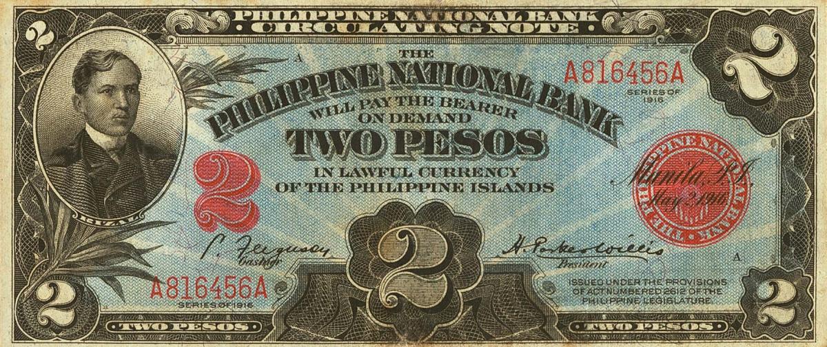 Front of Philippines p45: 2 Pesos from 1916