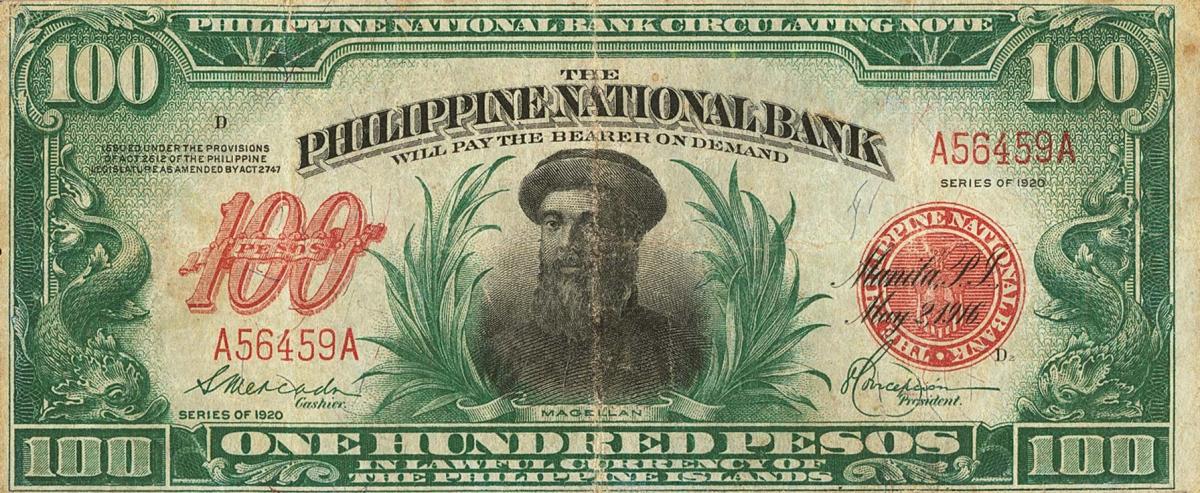 Front of Philippines p50: 100 Pesos from 1920