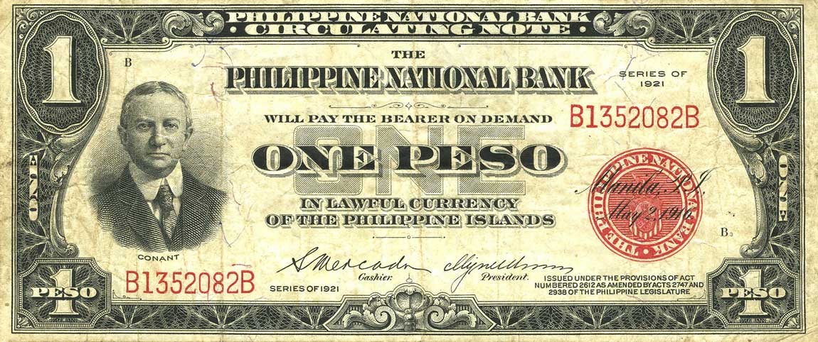 Front of Philippines p51: 1 Peso from 1921