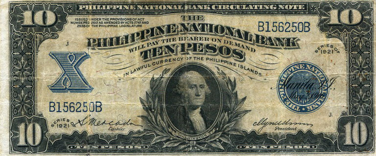 Front of Philippines p54a: 10 Pesos from 1921