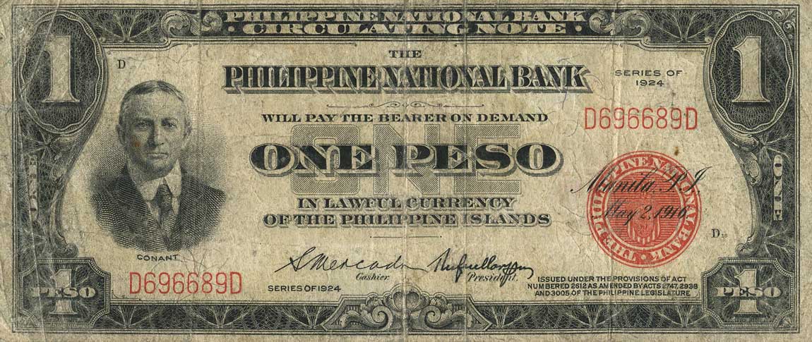 Front of Philippines p56a: 1 Peso from 1924