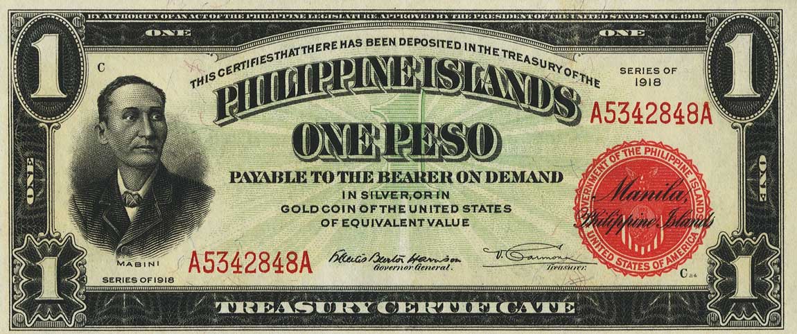 Front of Philippines p60b: 1 Peso from 1918
