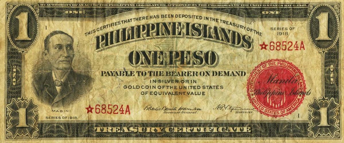 Front of Philippines p60r1: 1 Peso from 1918