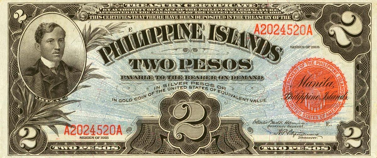 Front of Philippines p61a: 2 Pesos from 1918