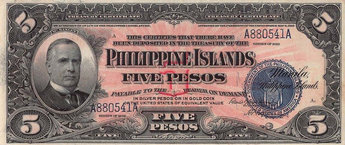 Front of Philippines p62a: 5 Pesos from 1918