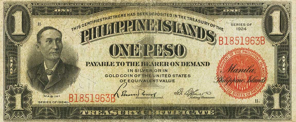 Front of Philippines p68a: 1 Peso from 1924