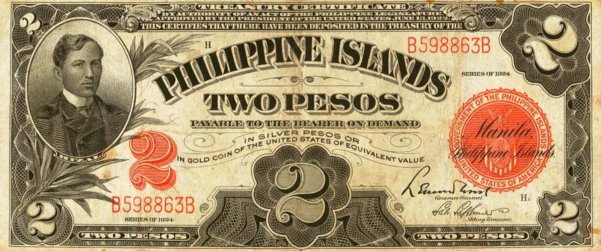 Front of Philippines p69a: 2 Pesos from 1924