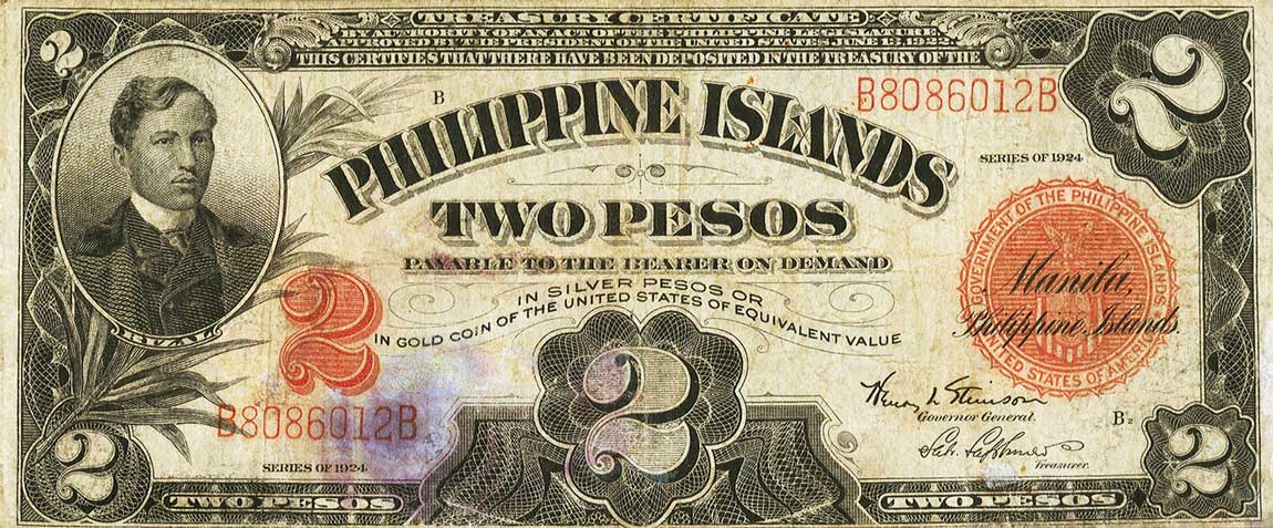 Front of Philippines p69c: 2 Pesos from 1924