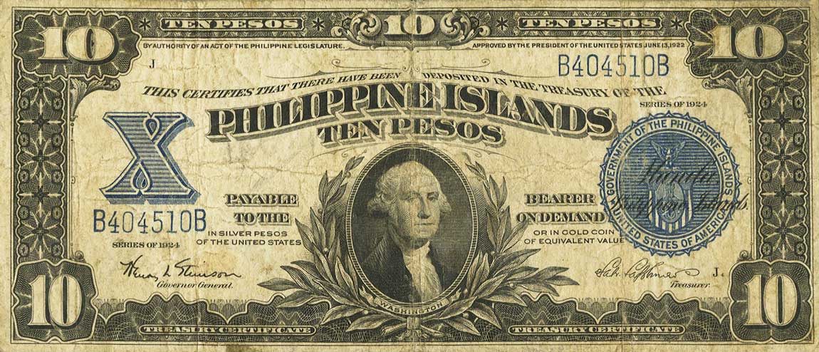 Front of Philippines p71a: 10 Pesos from 1924