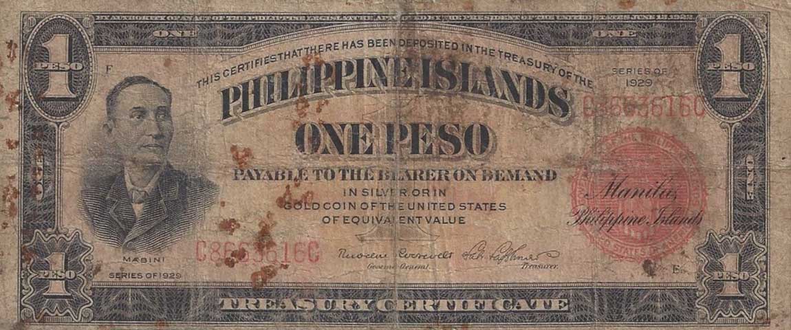 Front of Philippines p73b: 1 Peso from 1929