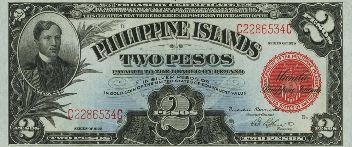 Front of Philippines p74a: 2 Pesos from 1929