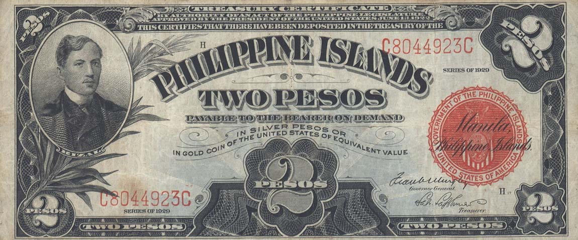 Front of Philippines p74b: 2 Pesos from 1929