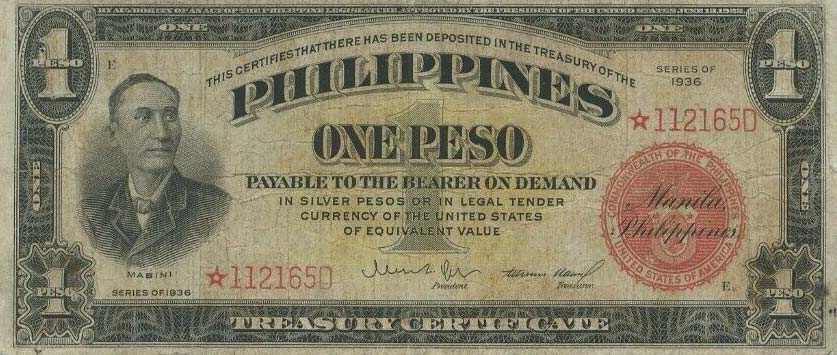 Front of Philippines p81r: 1 Peso from 1936