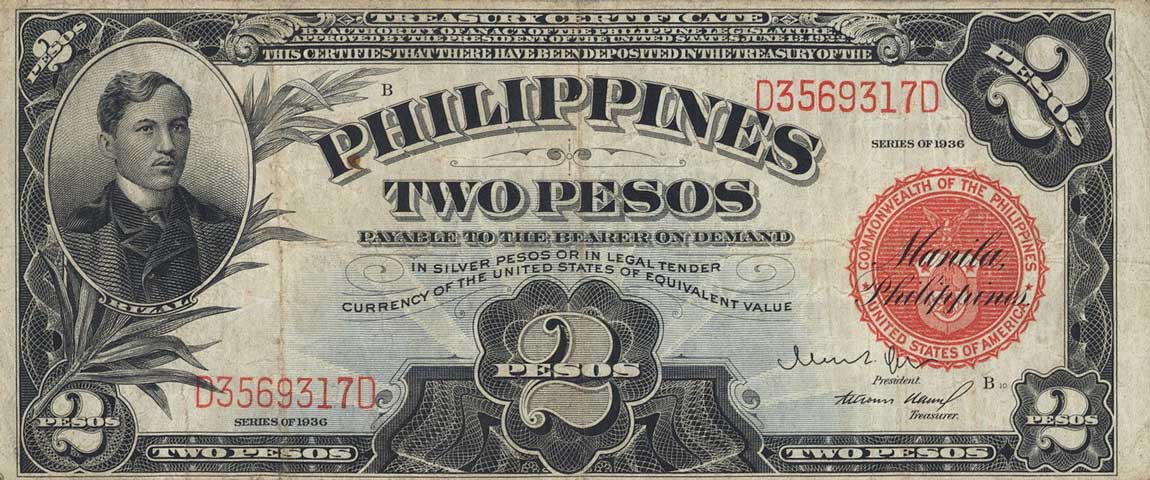 Front of Philippines p82a: 2 Pesos from 1936