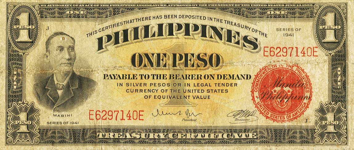 Front of Philippines p89b: 1 Peso from 1941