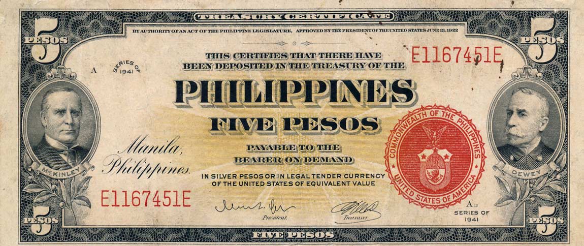 Front of Philippines p91a: 5 Pesos from 1941