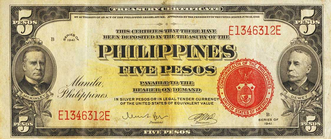 Front of Philippines p91c: 5 Pesos from 1941