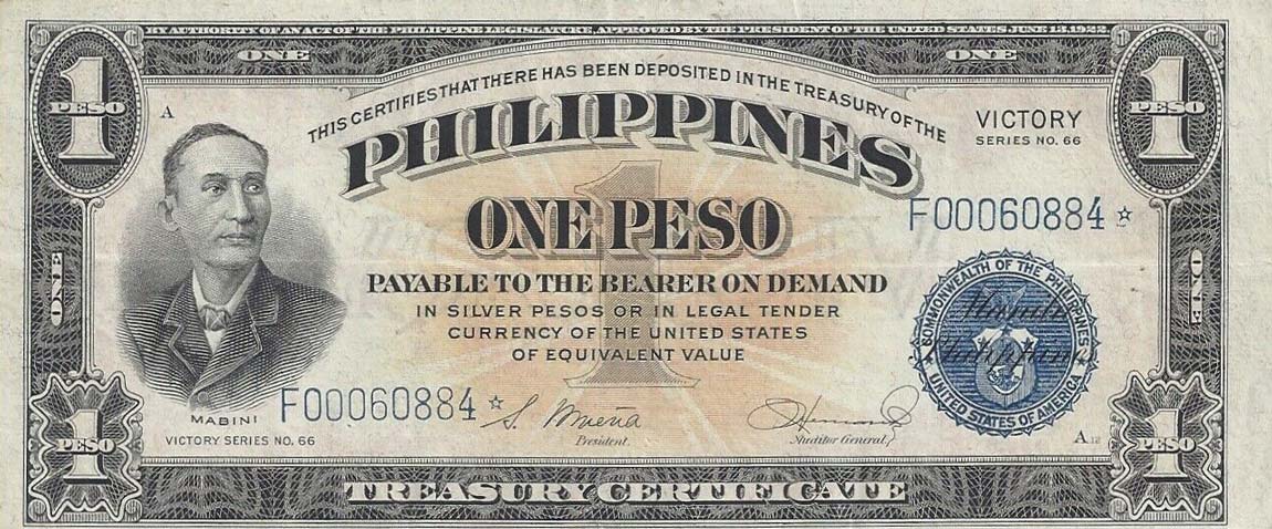 Front of Philippines p94r: 1 Peso from 1944