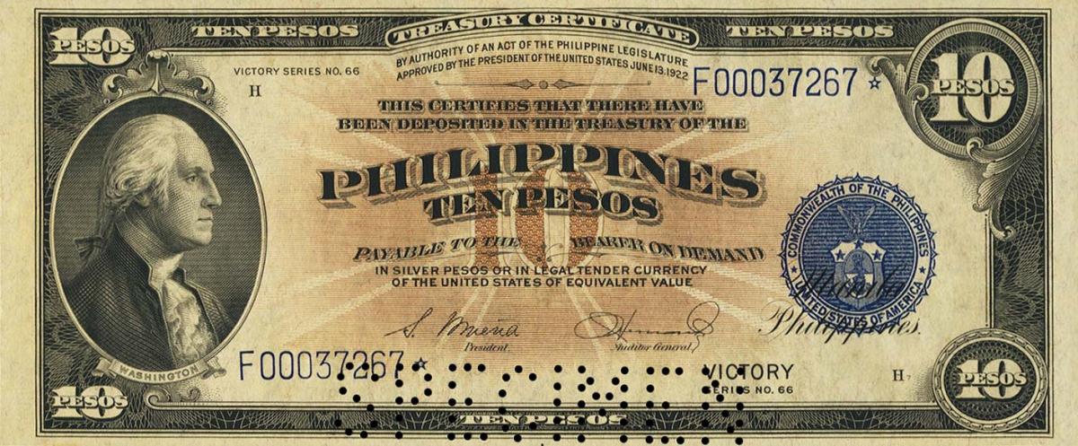 Front of Philippines p97s: 10 Pesos from 1944