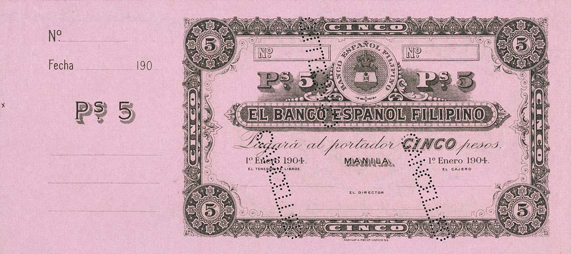 Front of Philippines pA31r: 5 Pesos from 1904