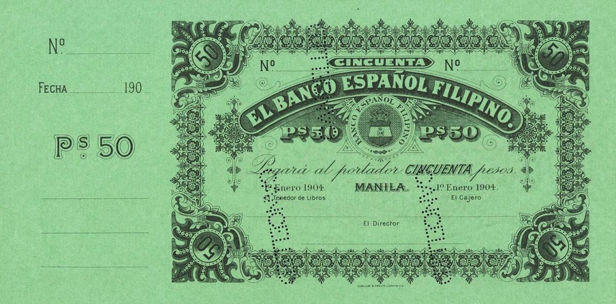 Front of Philippines pA34r: 50 Pesos from 1904