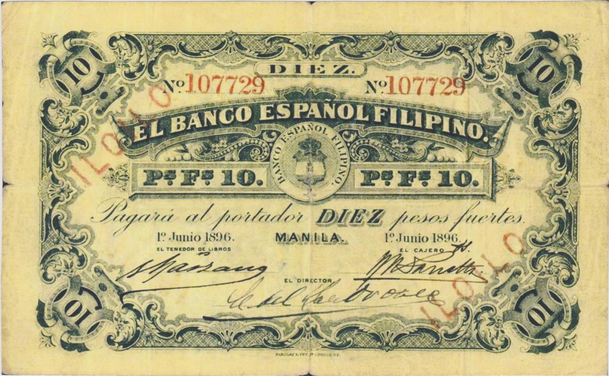 Front of Philippines pA8a: 10 Pesos from 1896