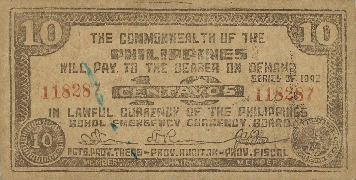 Front of Philippines pS131d: 10 Centavos from 1942