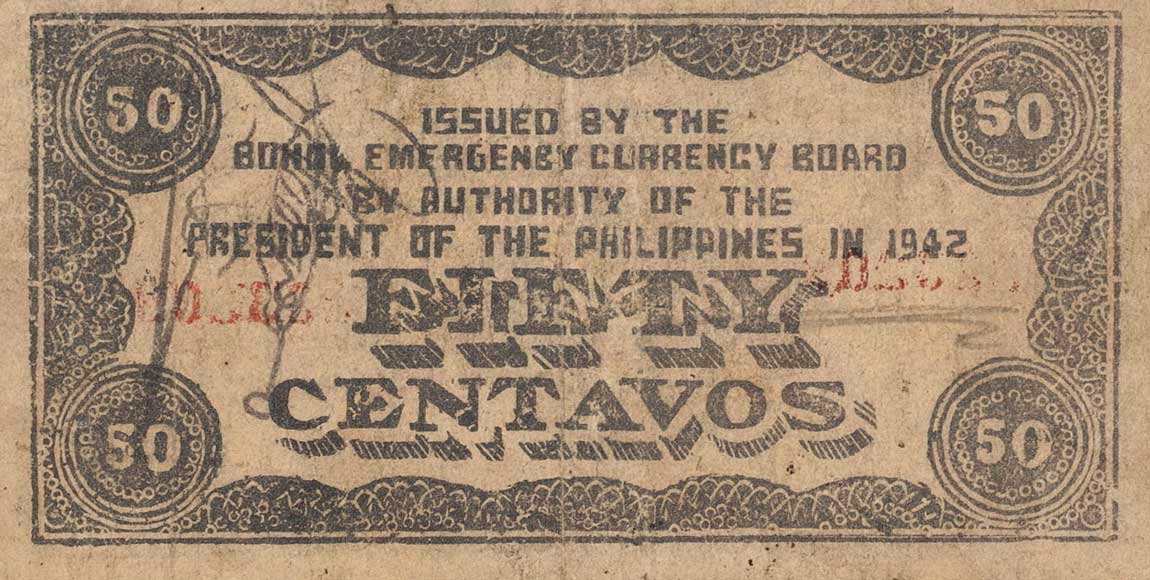 Back of Philippines pS134e: 50 Centavos from 1942