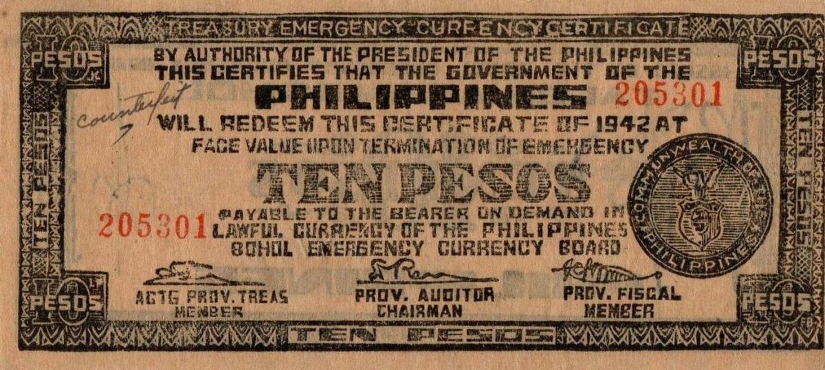 Front of Philippines pS137x: 10 Pesos from 1942