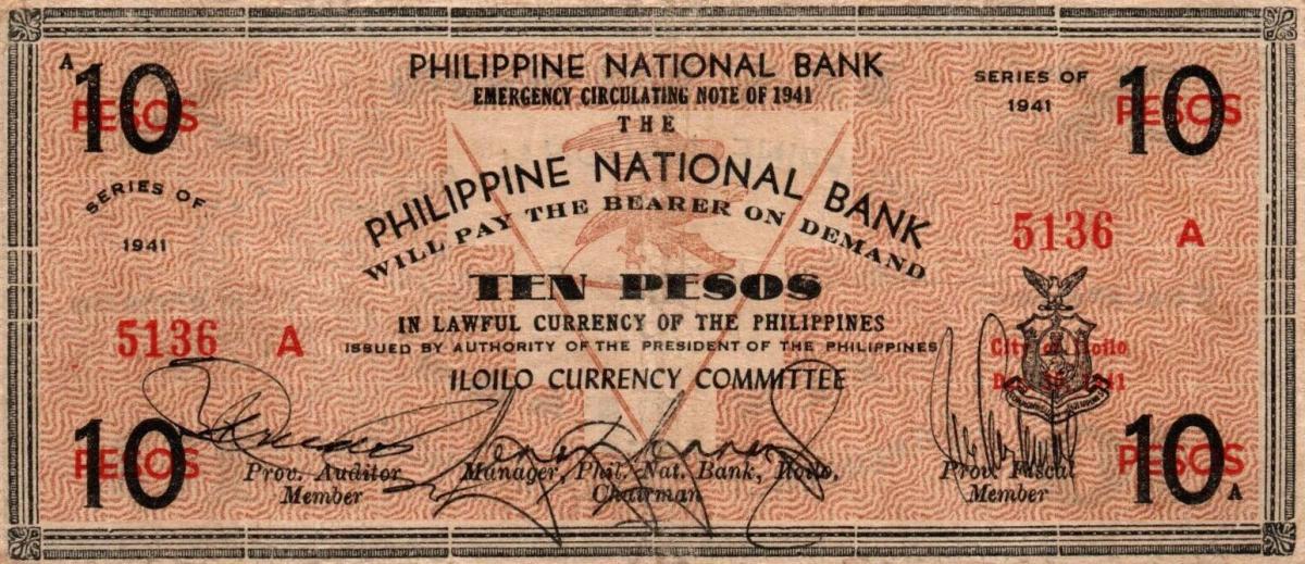 Front of Philippines pS308: 10 Pesos from 1941