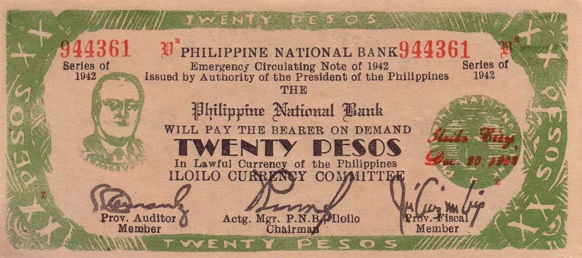 Front of Philippines pS318a: 20 Pesos from 1942