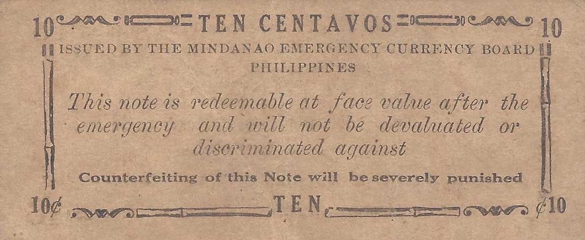 Back of Philippines pS482b: 10 Centavos from 1943