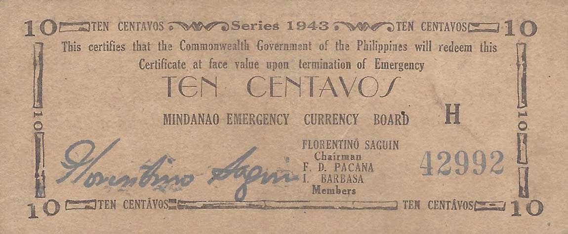 Front of Philippines pS482b: 10 Centavos from 1943