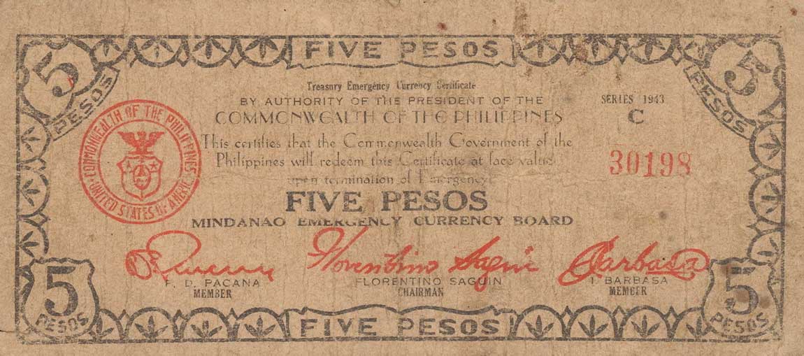 Front of Philippines pS487d: 5 Pesos from 1943