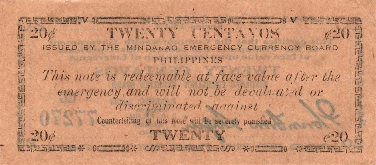 Back of Philippines pS493: 20 Centavos from 1943