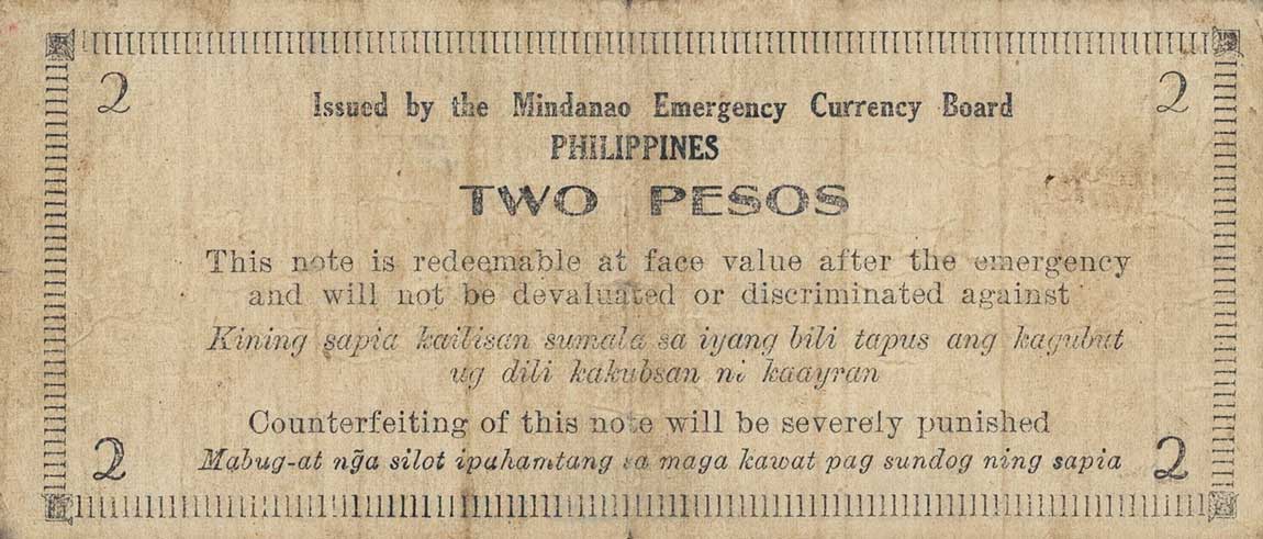 Back of Philippines pS496: 2 Pesos from 1943